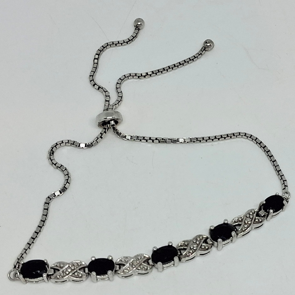 * JTV Sterling Silver 925  Black Sapphire FAS Bolo Bracelet